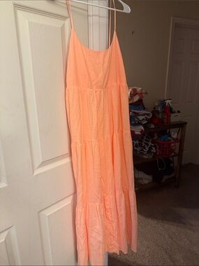 Spaghetti strap orange dress with tie back